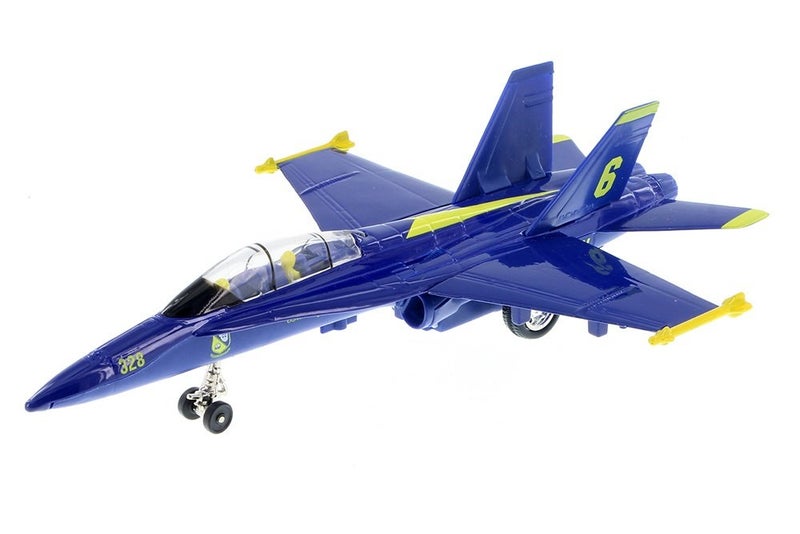 Playmaker Toys ðŸ›¦ United States Navy Blue Angels F/A-18 Super Hornet Fighter Jet 9 Inch Die Cast Metal Model Toy with Pullback Action - Image 1